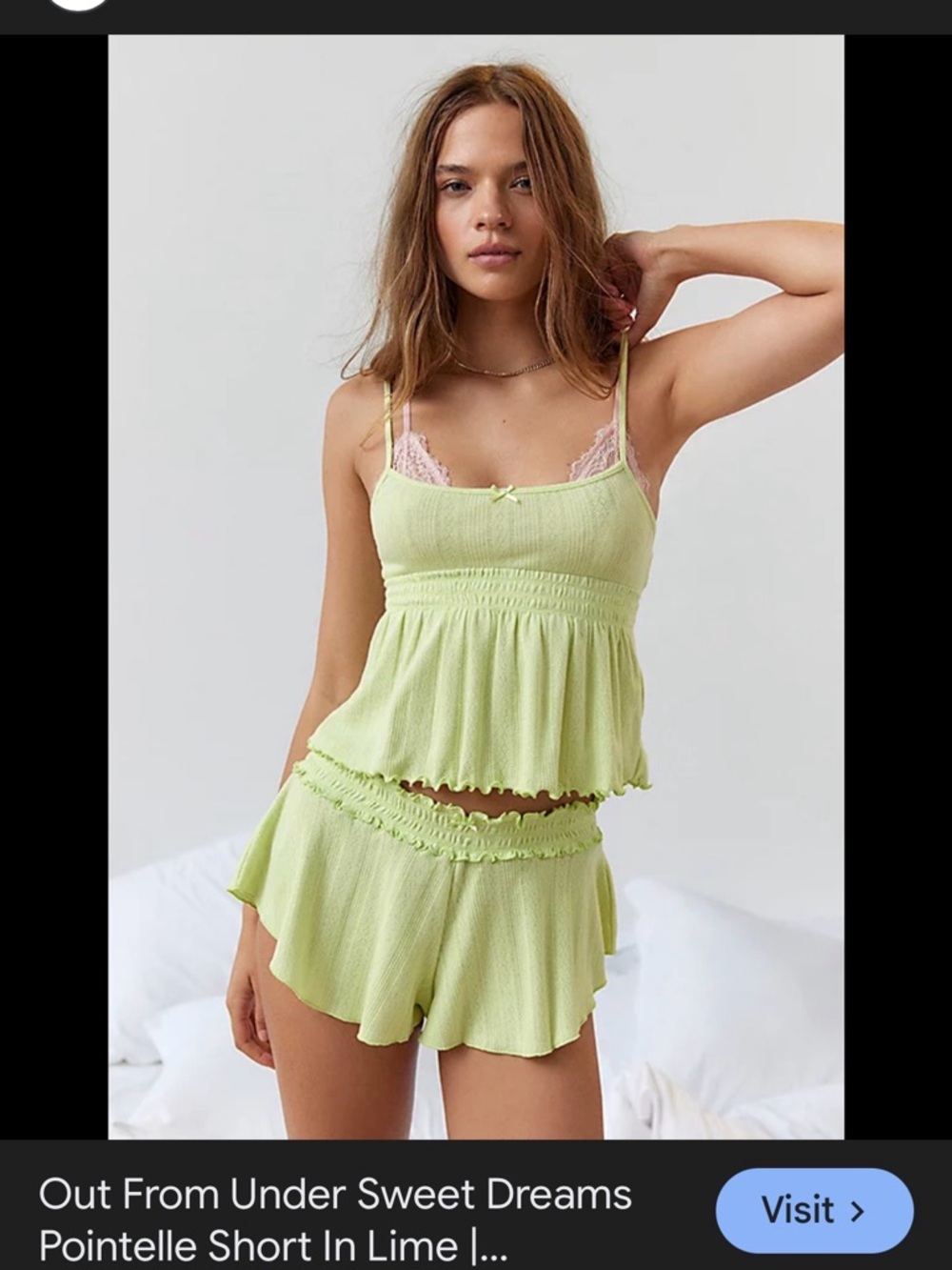Urban Outfitters Lime Pointelle Cami & Shorts Set